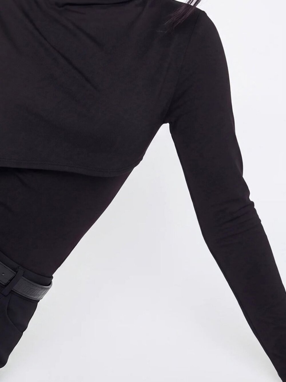 Black Casual Women's High Neck Slim Fit Long Sleeve Top - Picture 5 of 6